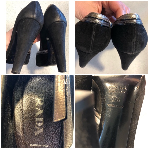 Prada Black Suede DECO Leather Trim Heels 37.5 7 - Picture 8 of 8